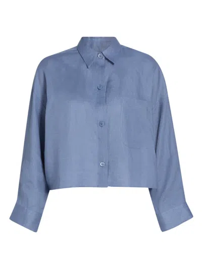 Twp Women's Next Ex Cotton-silk Button-front Shirt In Blue