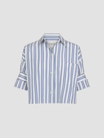Twp Women's Next Ex Striped Cotton Crop Shirt In Ivory Multi