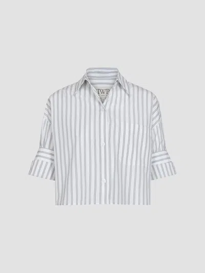 Twp Women's Next Ex Striped Cotton Crop Shirt In White Green