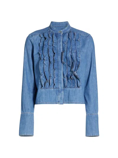 Twp Women's Patti Ruffled Denim Top In Blue