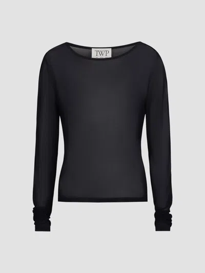 Twp Women's Semi-sheer Jersey Crewneck Long-sleeve Top In Black