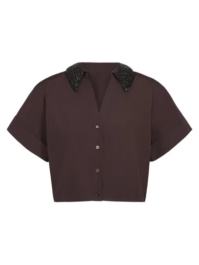 Twp Women's She Comes And Goes Again Embellished Crop Shirt In Brown