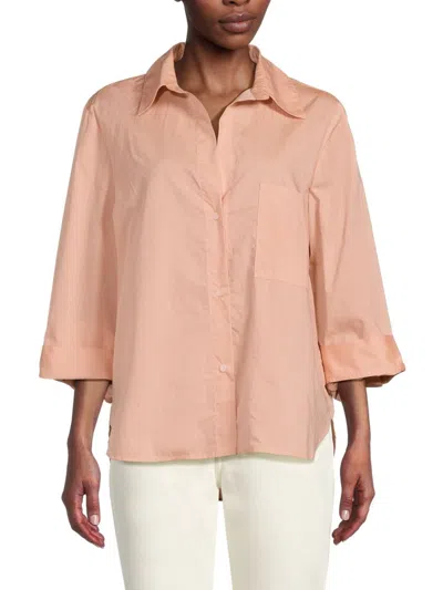 Twp Women's Solid High Low Shirt In Tangerine