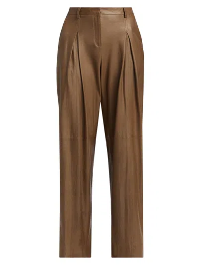 Twp Women's Sullivan Leather Pleated Wide-leg Pants In Brown