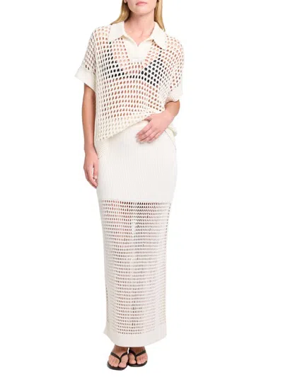 Twp Women's Supersized Linen-silk Polo Top In White