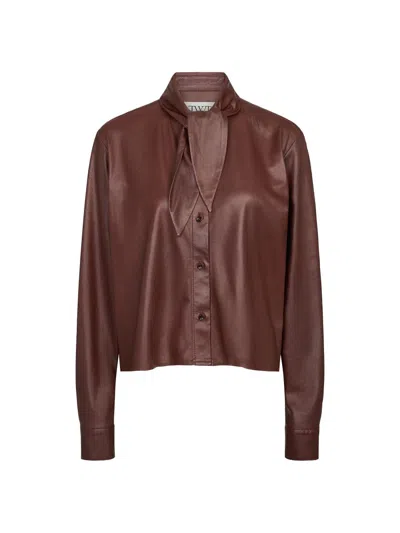 Twp Tie-neck Leather Shirt In Brown