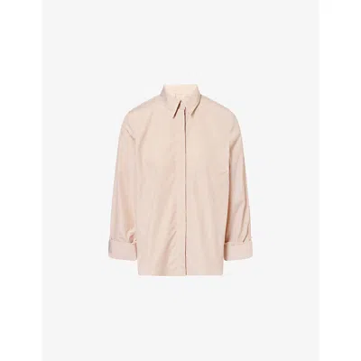 Twp Womens Argan Oil White Boyfriend Striped Cotton-poplin Shirt Xs In Pink