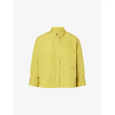 Twp Womens Avocado Oil J.d. Button-down Cotton Shirt Xs In Yellow