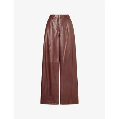 Twp Womens Cigar Hud St Wide-leg Leather Trousers In Brown