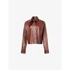 Twp Womens Cigar Tie-insert Long-sleeve Leather Shirt Xs In Brown