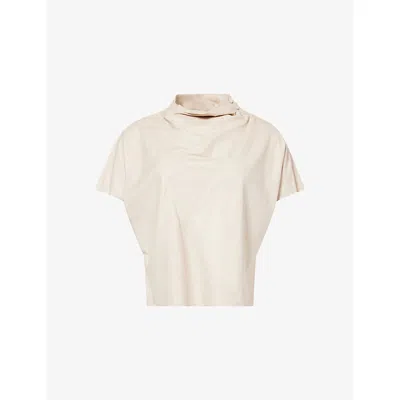 Twp Womens Creme Brulee Mock-neck Short-sleeve Leather T-shirt In Brown