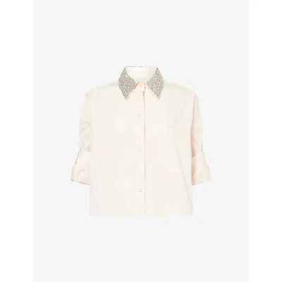 Twp Womens Creme De Peche Next Ex Crystal-collar Cotton Shirt In Neutral
