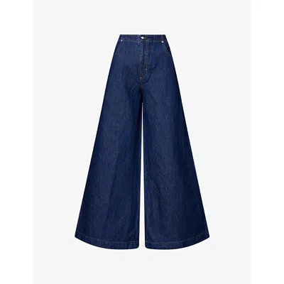 Twp Womens Dark Stone Dillon Wide-leg Cotton And Linen-blend Denim Jeans In Gray