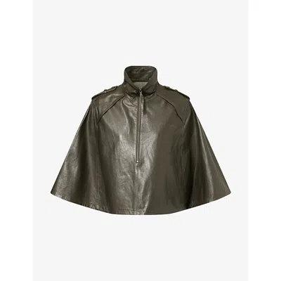 Twp Omens  Topper High-neck Leather Jacket In Brown