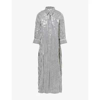 Twp Omens  Jenny's Sequin-stripe Cotton Gown In Multi