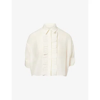 Twp Womens Ivory Next Ex Ruffled Cotton Shirt In White