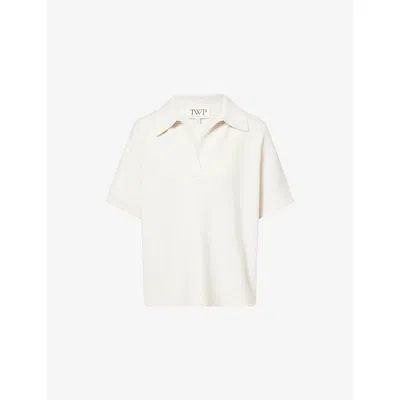 Twp Womens Ivory Oversized Open-collar Cashmere Polo Top In White