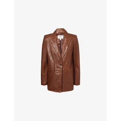 Twp Womens Mahogany James Peak-lapels Leather Blazer In Brown