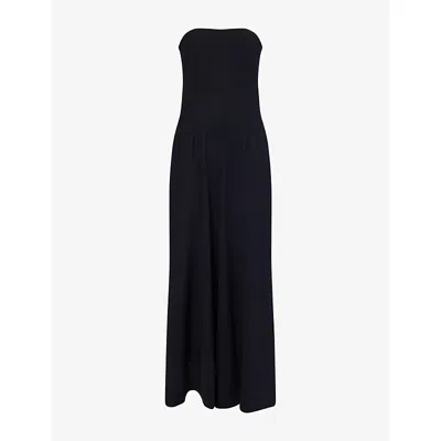 Twp Womens Midnight Jade Strapless Wool Jumpsuit In Blue