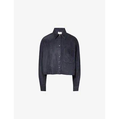 Twp Womens Midnight Little Big Joe Crop Suede Shirt In Blue