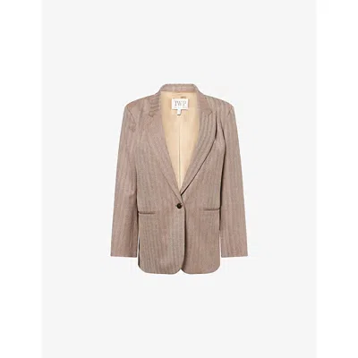 Twp Womens Mustang Kelp Girl Boy Girl Chevron-stitch Wool-blend Blazer Xs In Brown