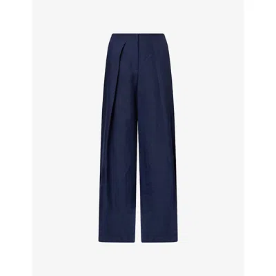 Twp Womens Night Sky Demie Pleated Linen Trousers In Blue