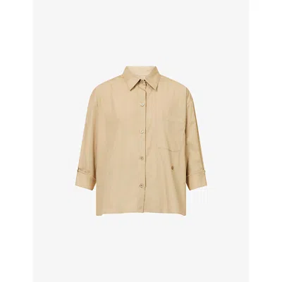 Twp Womens Olive Grey New Earl Asymmetric-button Cotton Shirt In Brown
