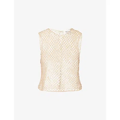 Twp Womens Olive Grey Sequined Muscle Sleeveless Cotton-knit Top In Neutral