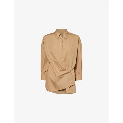 Twp Womens Petrified Oak Earl Relaxed Cotton Shirt In Brown