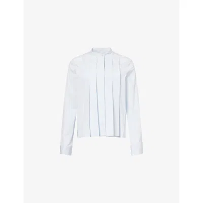 Twp Womens Plein Air Close Call Pleated Cotton-poplin Shirt In Blue