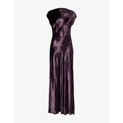 Twp Womens Plum Back To You Cowl-neck Velvet Silk-blend Maxi Dress In Purple