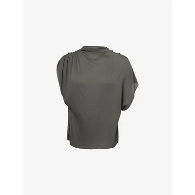Twp Womens Urban Chic Wish You Would Ruched Stretch-silk Top Xs In Gray