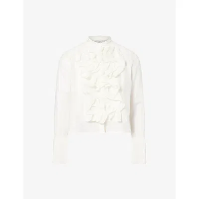 Twp Womens White Patti Ruffled Cotton And Silk Shirt