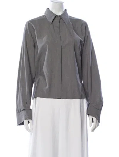 Pre-owned Twp Wool Long Sleeve Button-up Top In Gray