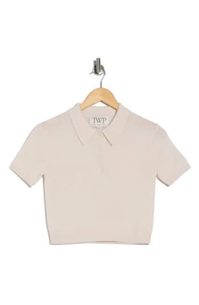 Twp Wool Thermal Crop Polo Sweater In Neutral