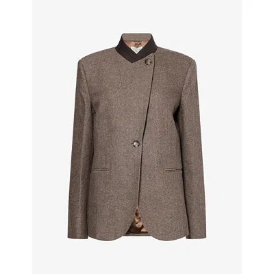 Twp Wp Womens Asymmetric Wool-blend Blazer Pinecone Melange In Brown