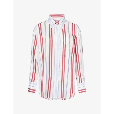Twp Wp Womens Big Joe Stripe Silk Shirt Ivory Blue Xs