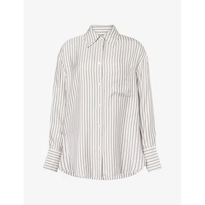 Twp Wp Womens Big Joe Striped Silk Shirt Ivory Turkish Coffee Xs In Neutral