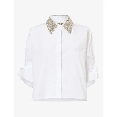 Twp Wp Womens Crystal-collar Cropped Cotton Shirt White Xs