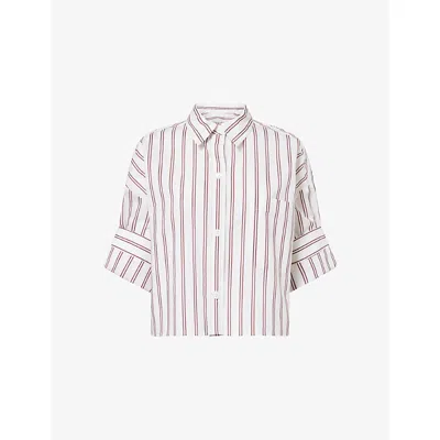 Twp Wp Womens Next Ex Striped Cotton And Silk-blend Shirt White Wine Xs