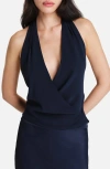 Twp Wrapped Up Stretch Silk Plunge Halter Top In Blue