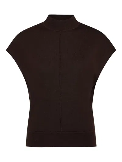 Twp Wren Topstitch High-neck Top In Brown
