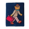 Ty Hedge Hand-embroidered Archie Bear Velvet Passport Holder— Blue/ Metallic