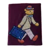 Ty Hedge Hand-embroidered Archie Bear Velvet Passport Holder — Burgundy