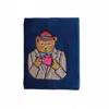 Ty Hedge Hand-embroidered Archie Bear Velvet Passport Holder — Petrol Blue
