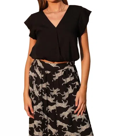 Tyche Cuffed Sleeve Crop Top In Black
