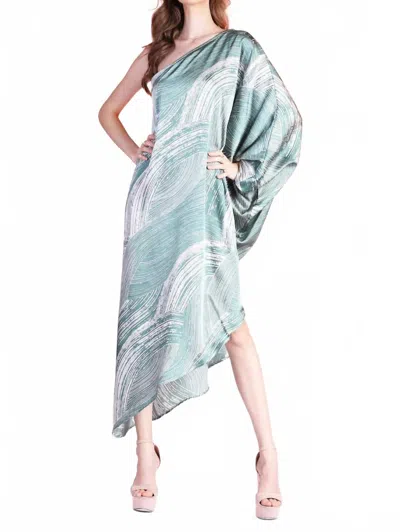 Tyche Satin Asymmetrical One Sleeve Dress In Mint In Silver
