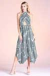 Tyche Stripe Halter Jumpsuit In Hunter Green