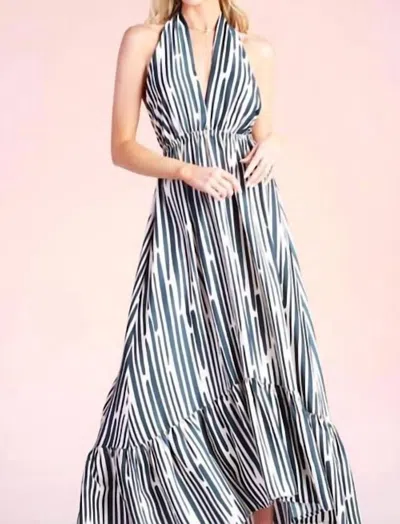 Tyche Stripe High Low Halter Maxi Dress In Hunter Green