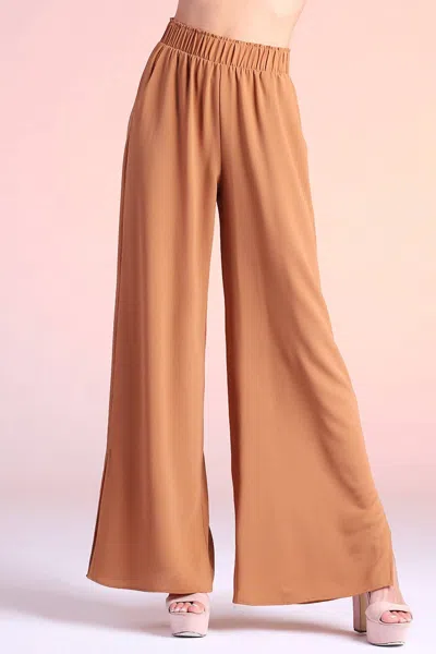 Tyche Women's Textured Side Slit Wide Leg Pants In Camel In Brown